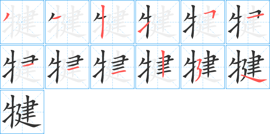 犍字的笔顺分步演示