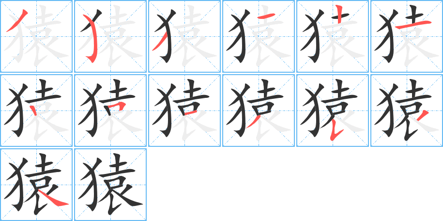 猿字的笔顺分步演示