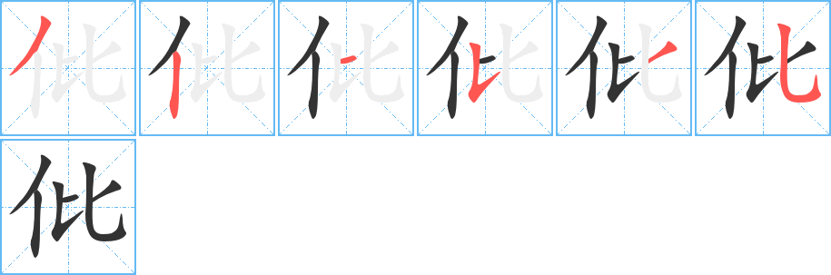 仳字的笔顺分步演示