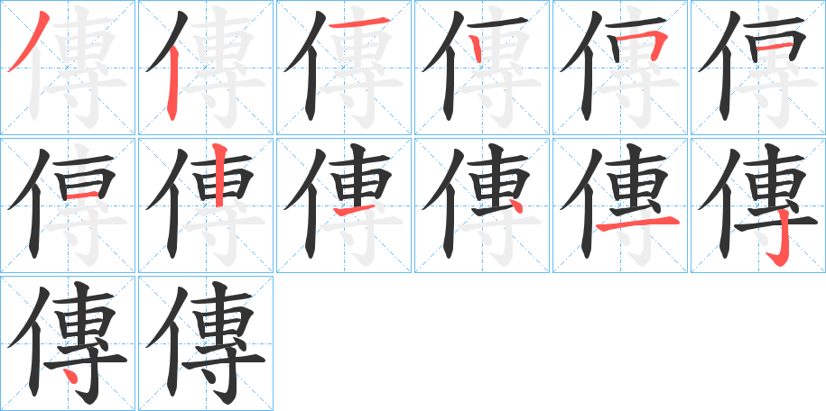 傳字的笔顺分步演示