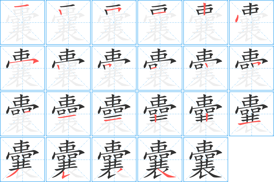 囊字的笔顺分步演示