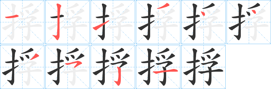 捊字的笔顺分步演示