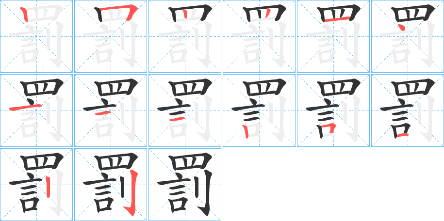 罰字的笔顺分步演示