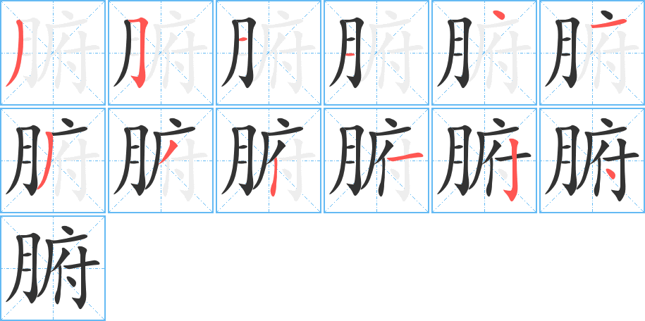 腑字的笔顺分步演示