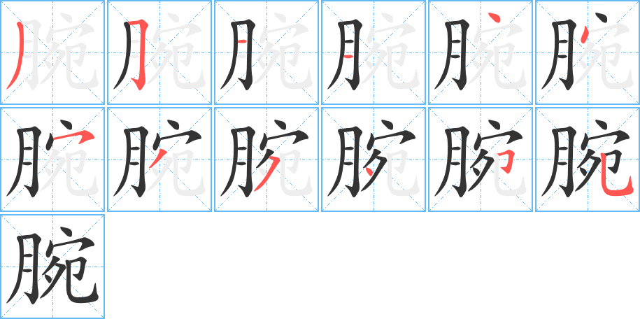 腕字的笔顺分步演示