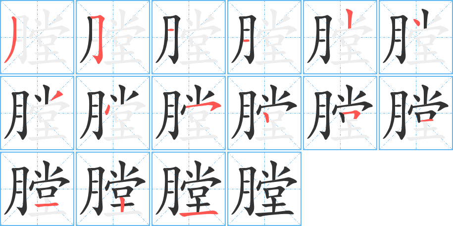 膛字的笔顺分步演示