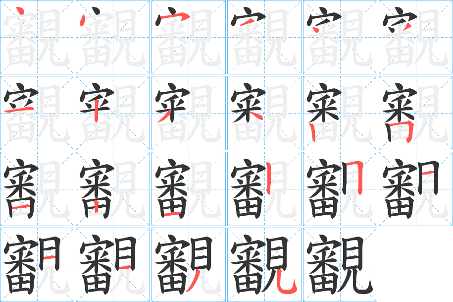 覾字的笔顺分步演示