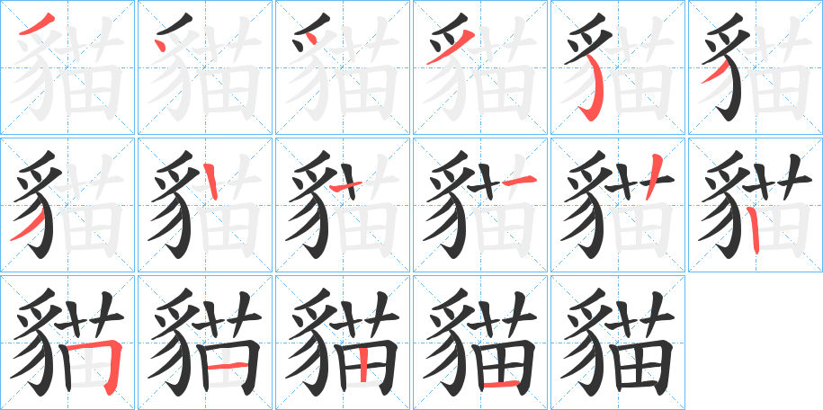 貓字的笔顺分步演示