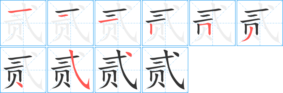 贰字的笔顺分步演示