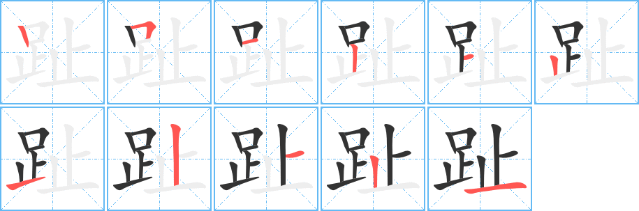 趾字的笔顺分步演示