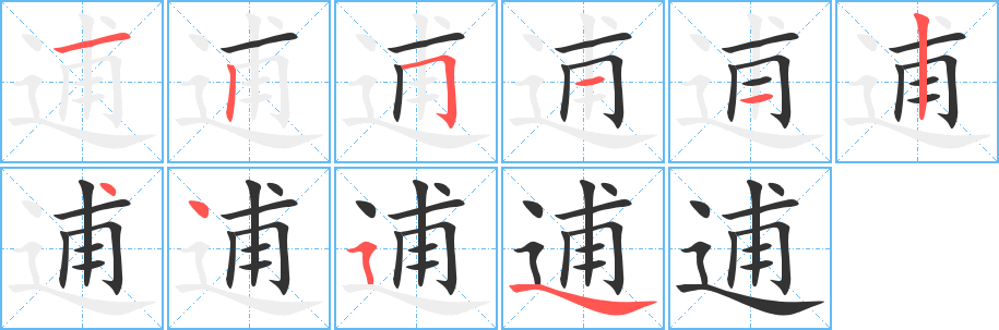 逋字的笔顺分步演示