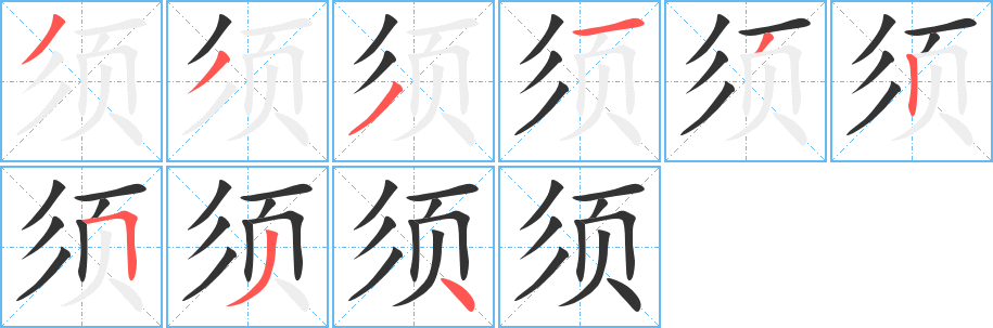 须字的笔顺分步演示