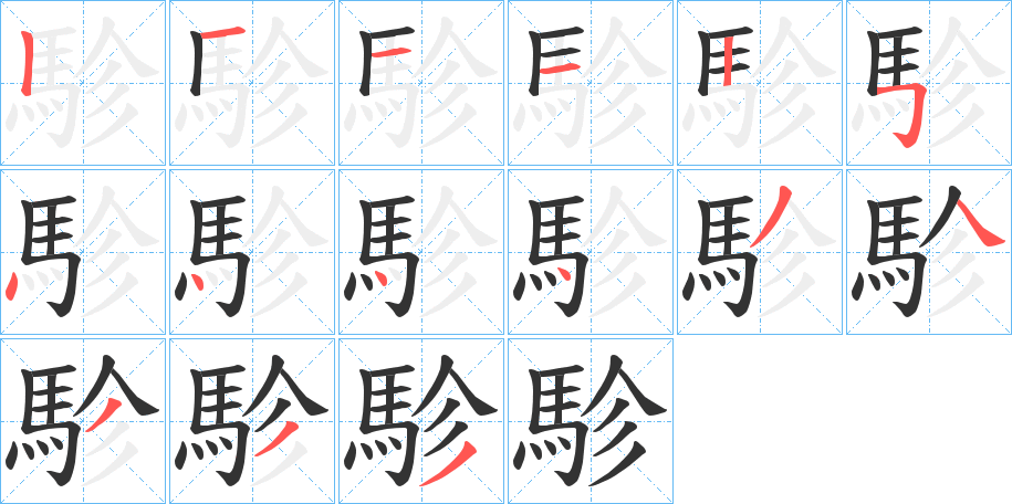 駗字的笔顺分步演示