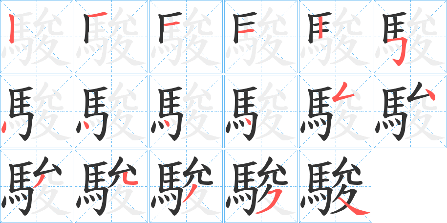 駿字的笔顺分步演示