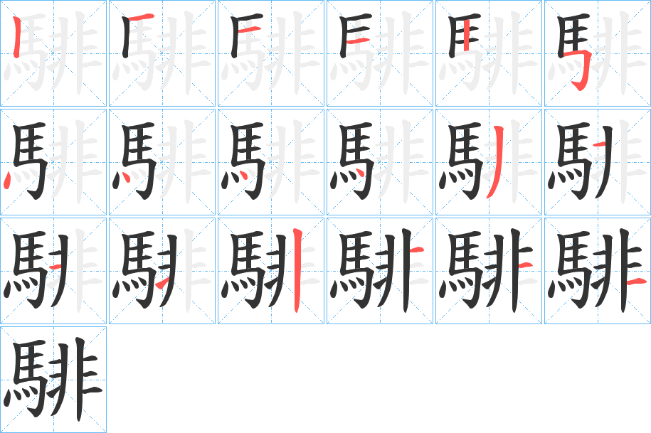 騑字的笔顺分步演示