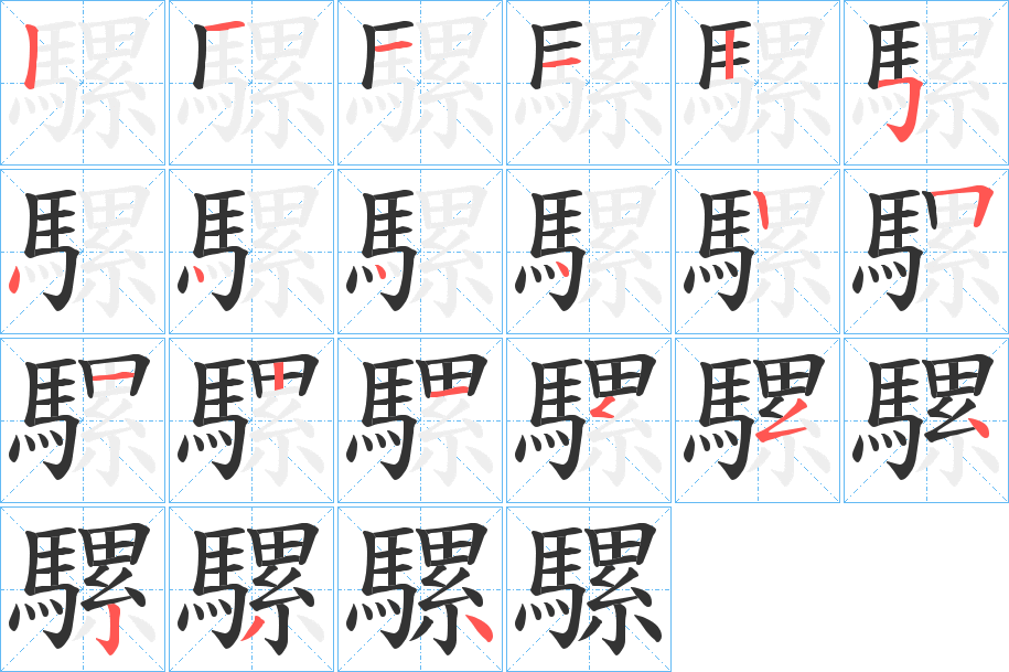 騾字的笔顺分步演示