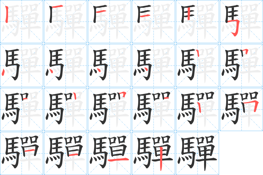 驒字的笔顺分步演示