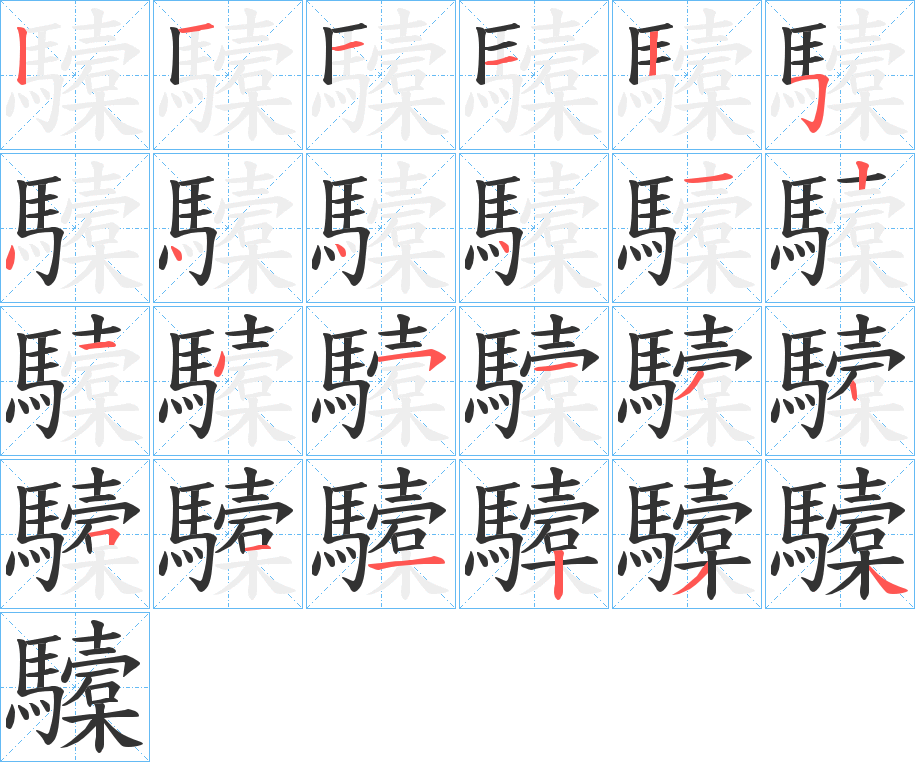 驝字的笔顺分步演示